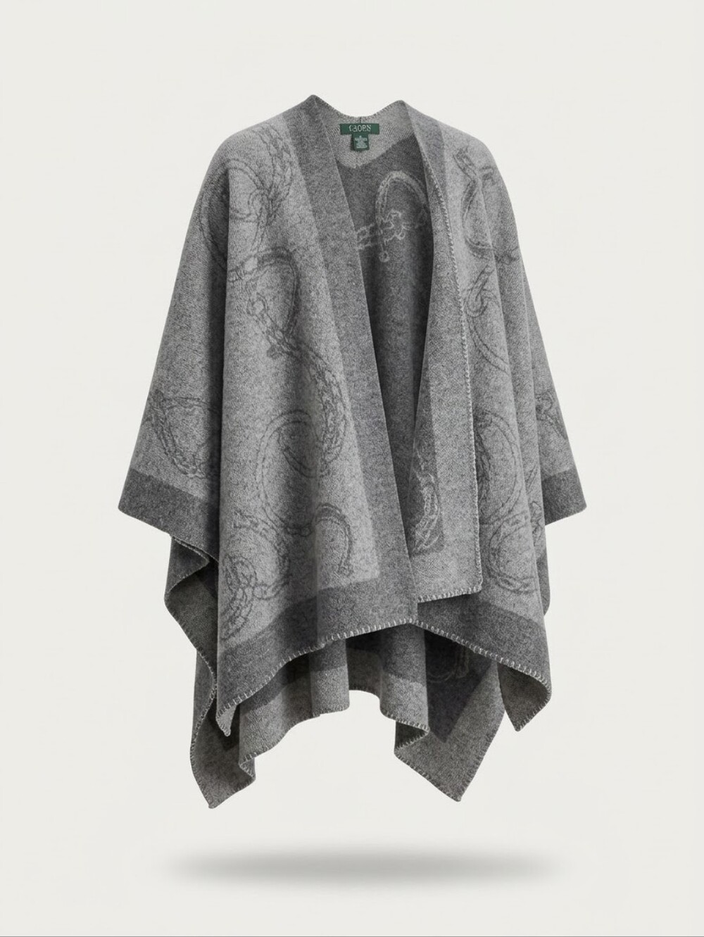Ralph Lauren 100 % Wool Ruana Shawl One Size Cozy Cottage Gray Equestrian womens
